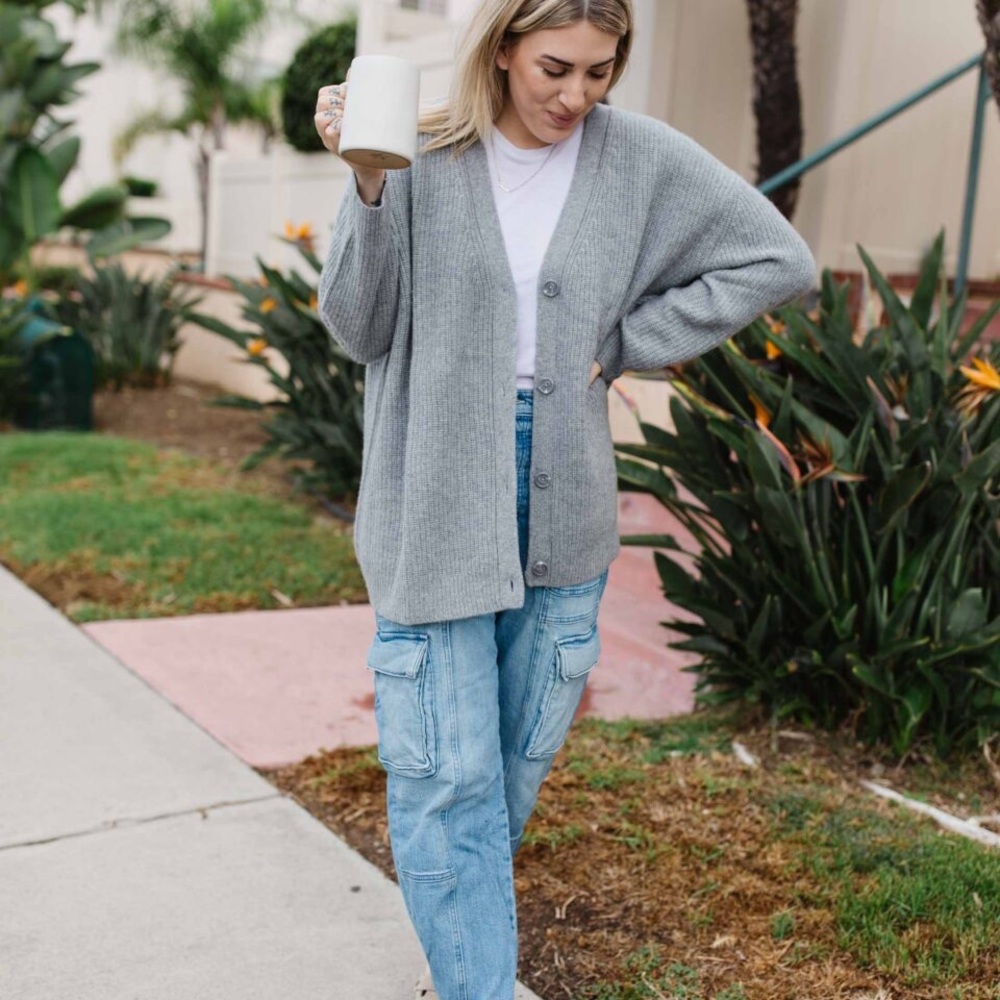 Mongolian Cashmere Oversized Boyfriend Cardigan Sweater